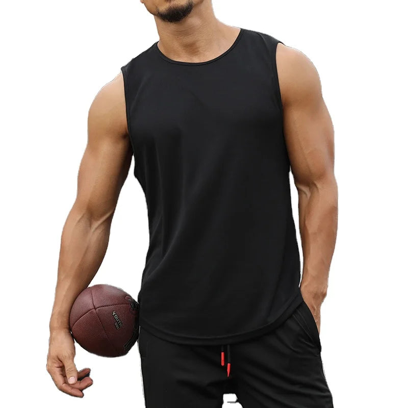 Wholesale New Fashion Summer Casual Men Sport Vest O-Neck Loose Sleeveless Breathable Quick Dry 100%  Polyester Solid 240g