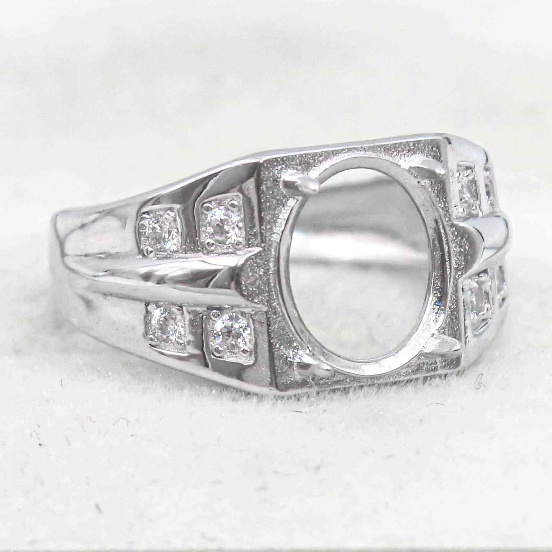 Sterling Silver 9*11mm Semi Mount Men's Ring Frame Empty Blank Claw Setting S925 Base Holder Without Center Stone for DIY Inl