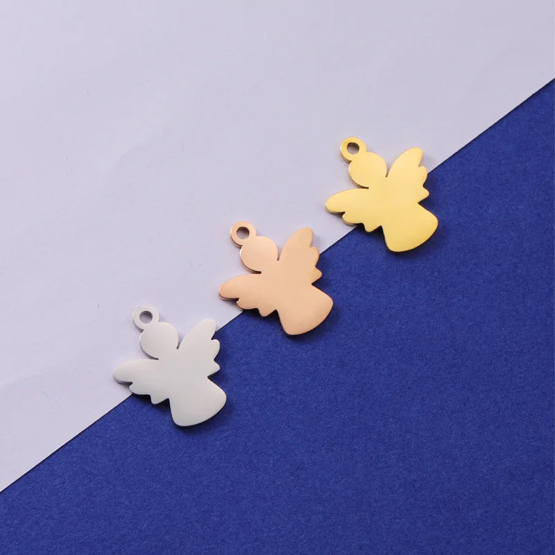 Factory Customization Mirror Polished Name Laser Engrave Pendant Stainless Steel Custom logo Angel Charm for Jewelry Making