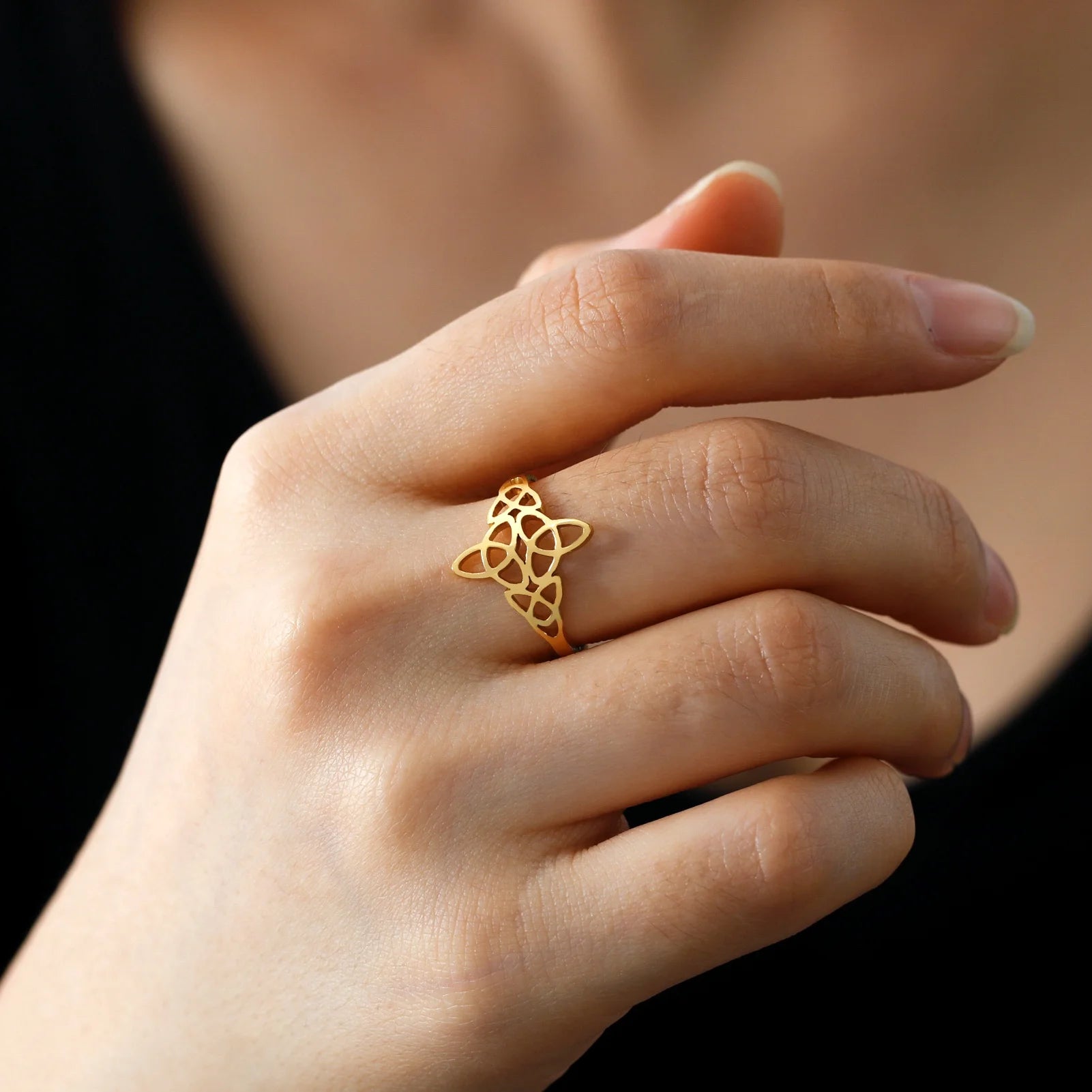 Irish Celtics Knot Rings Women Vintage Triquetra Amulet Open Rings Stainless Steel Jewelry Birthday Gift