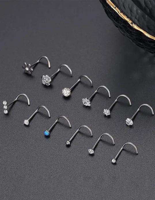 G23 Titanium CZ Clay Ball Flower Opal Star Heart Pure Titanium Silver Nostril Piercing Jewelry for Women Men Stainless Steel