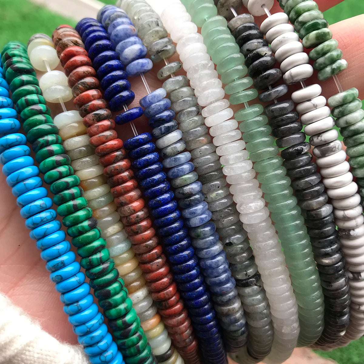 Hui Rui Perfect Quality 2*6mm Natural Stone Rondelle Amazonite tiger Eye Color Flat Disc Beads for Jewelry Making