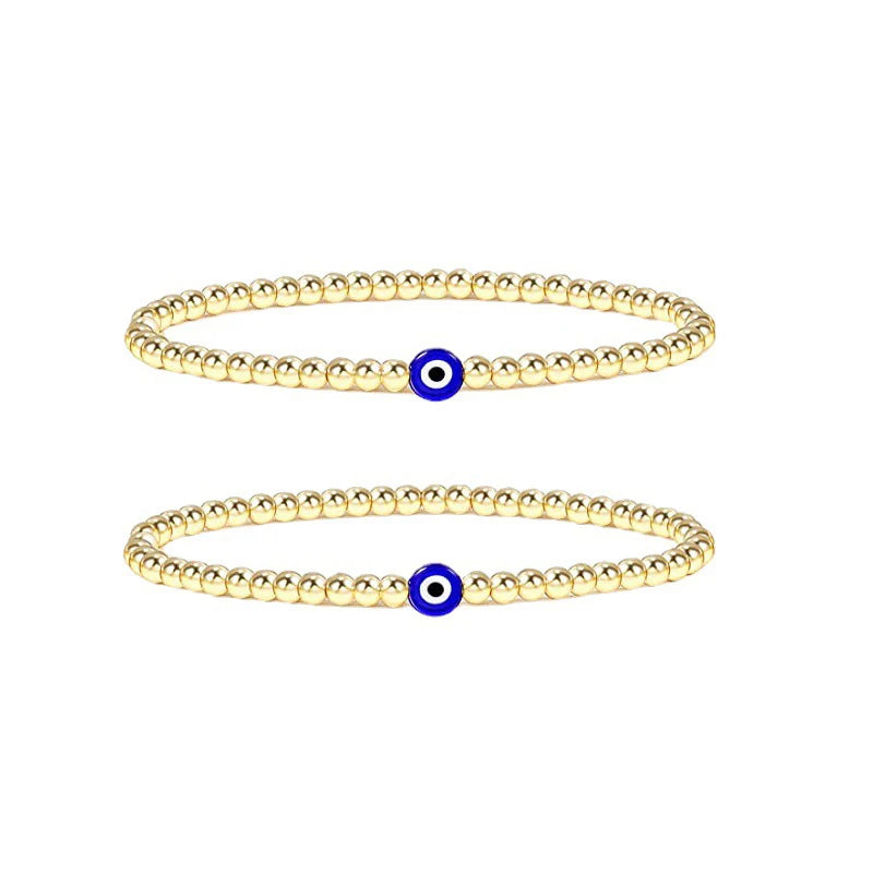 European American INS Beaded Bracelet Vintage Glass Evil Eye Bracelet Gold-plated Black Gallstone Enewton Bracelets for Women