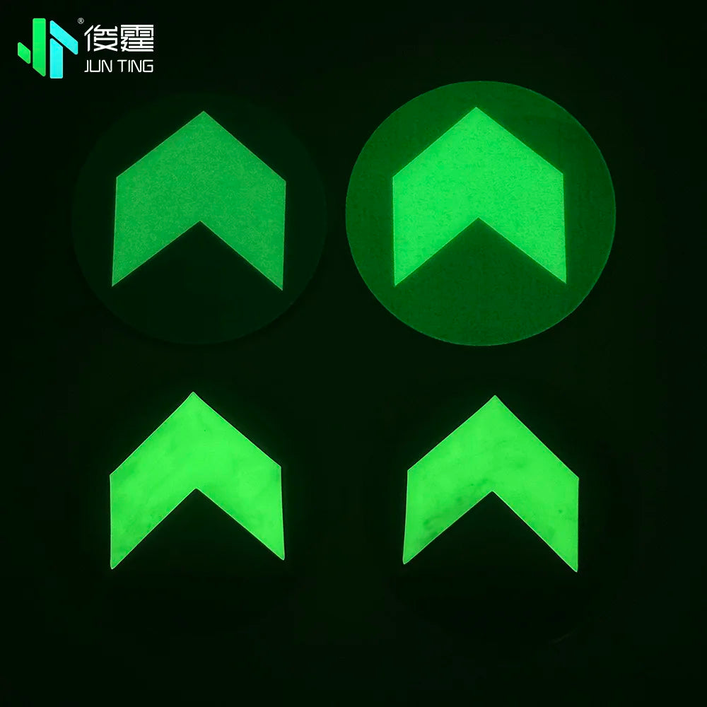 Junting Custom Glow Dark Arrow Aluminum Exit Sign High Brightness ISO Floor Traffic Sign Board 12 Hours Glow Durable