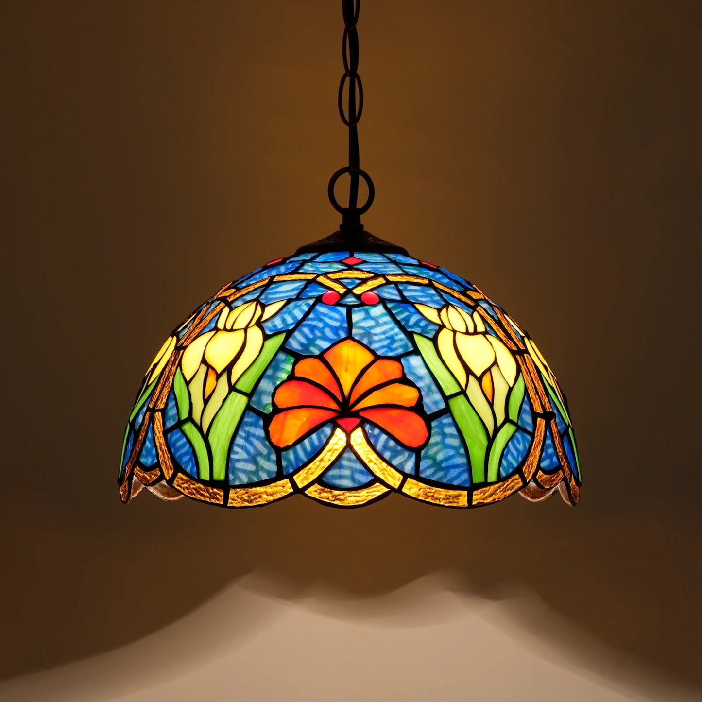 Vintage Tiffany European Baroque Pendant Chandelier with Stained Glass LED Warm White Light for Dining & Living Room Decor