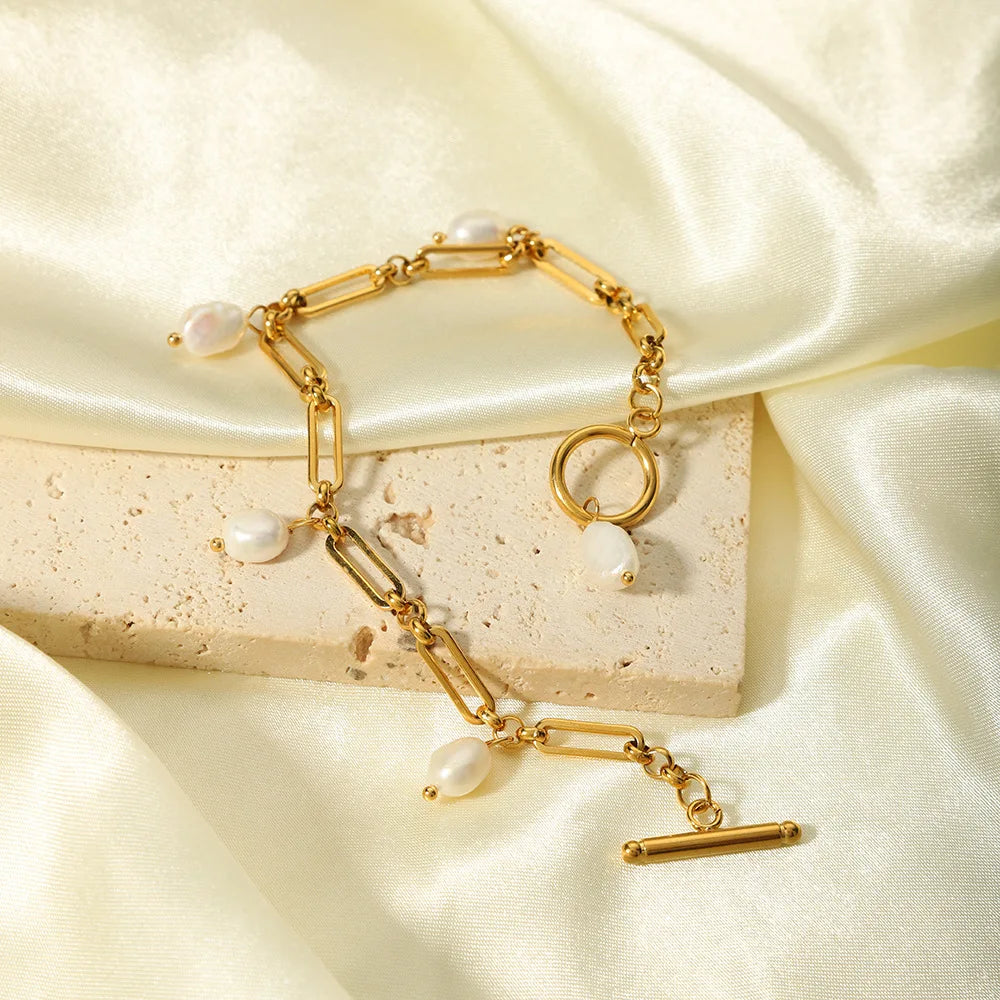 Trending Products New Arrivals 2025 Hot Jewelry Selling Stainless Steel 18K Gold Plated Freshwater Pearl Bracelet for Women
