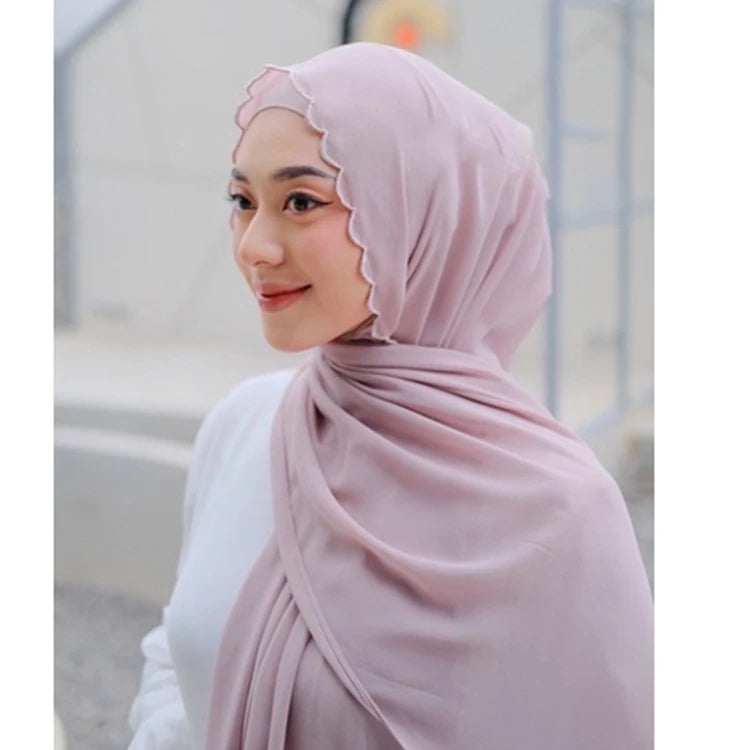 MOTIVE FORCE Muslim Hijab Embroidered Chiffon Hijab Scarf Women Long Solid Color Chiffon Hijab