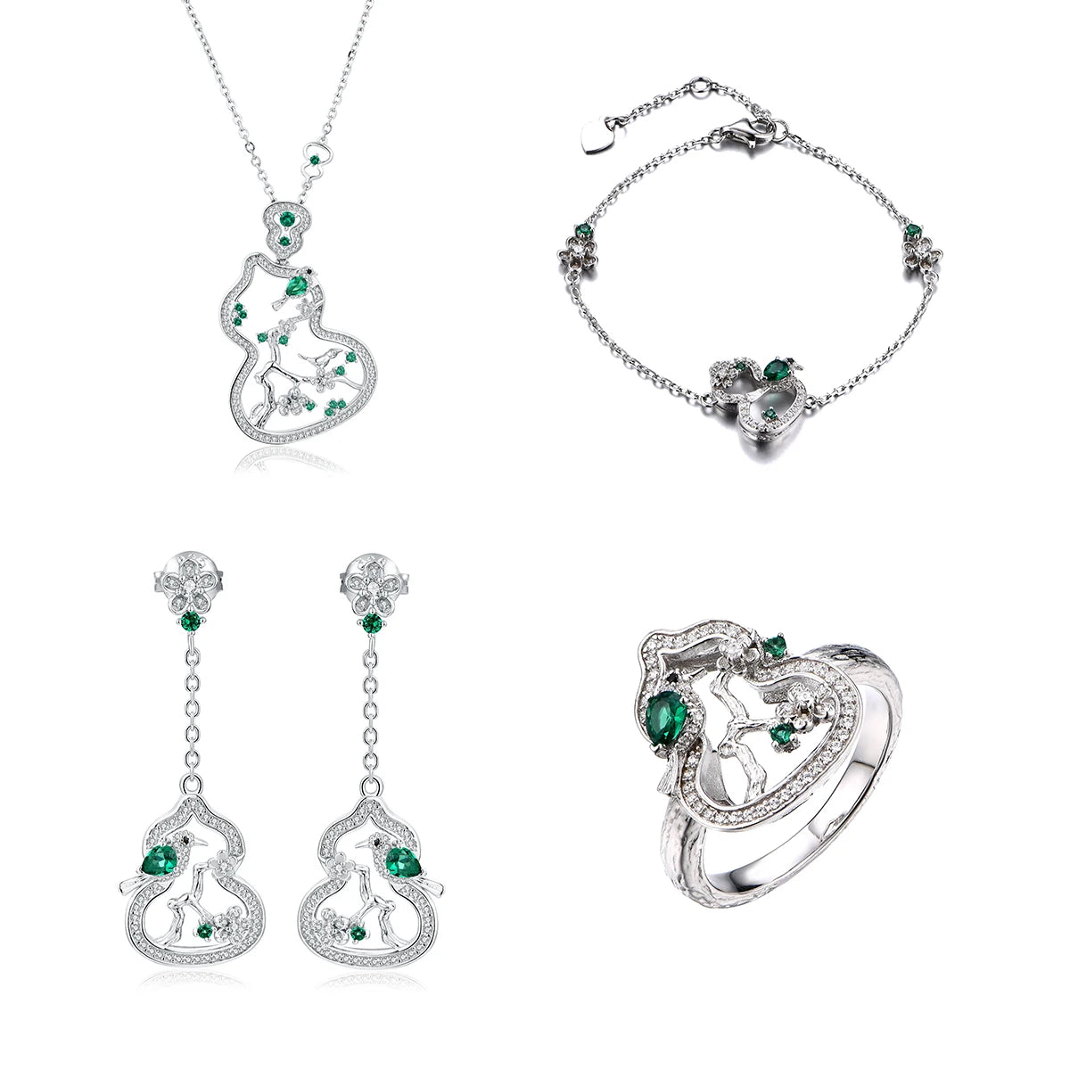 Custom Wholesale Fine Jewelry Set Lab Created Emerald 925 Silver Necklace Earrings Bracelet Rings St.Patrick's Day Gift