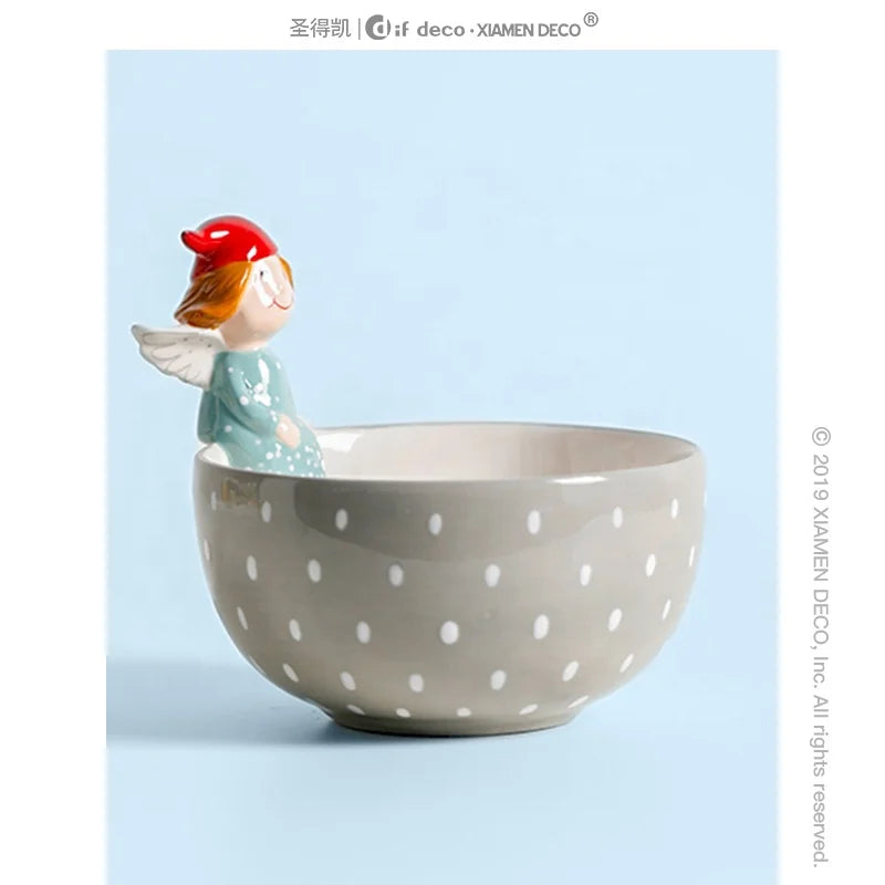 New Arrival Western Christmas Theme Wave Point Ceramic Bowl with Angel