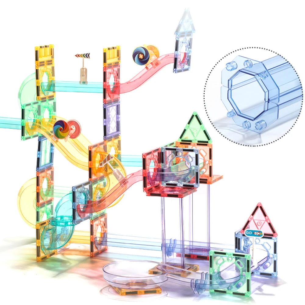 Kids Low MOQ Manufacture 158PCS Marble Run DIY STEM Strong Magnetic Tile Connect Tube Building Blocks Magnetic Marble Run Toy