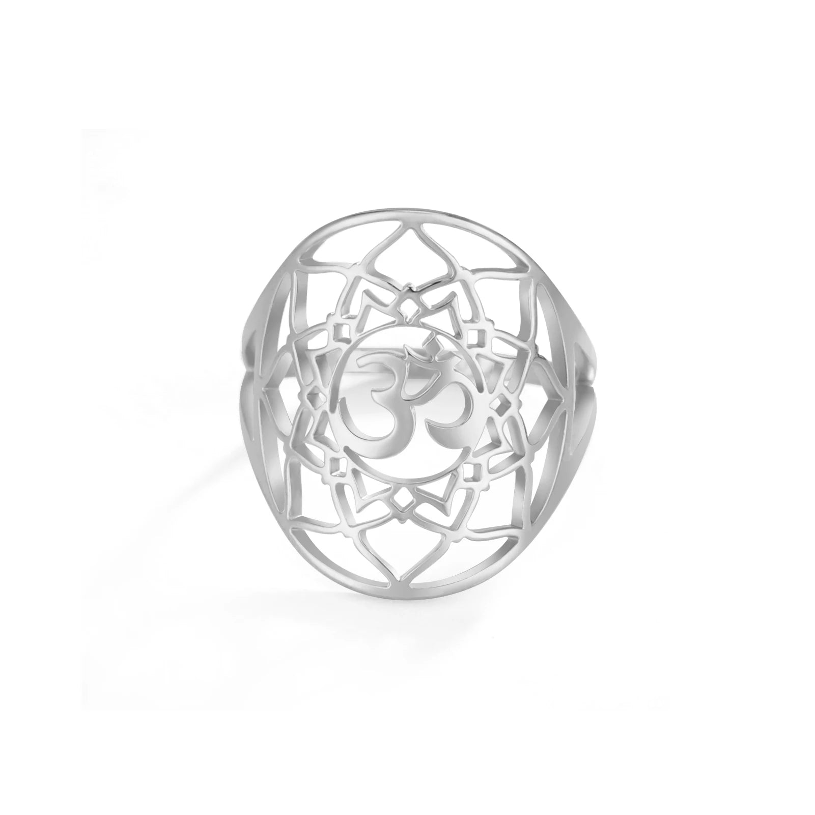 Yoga Lotus Buddhist Women's Ring Vintage Stainless Steel Sahasrara Crown Chakra Ring Supernatural Talisman Amulet Jewelry