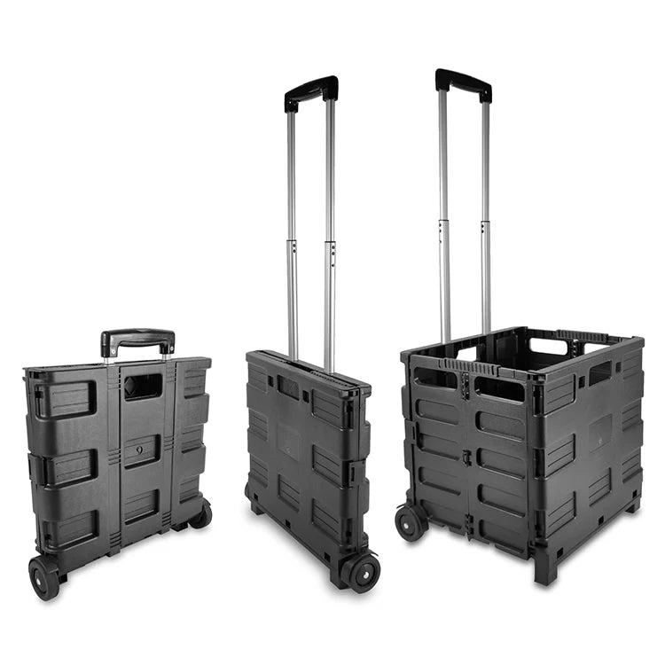 Factory Price Folding Durable Plastic Shopping Basket Trolley with Wheels and Custom Logo for Supermarket Grocery Home Use