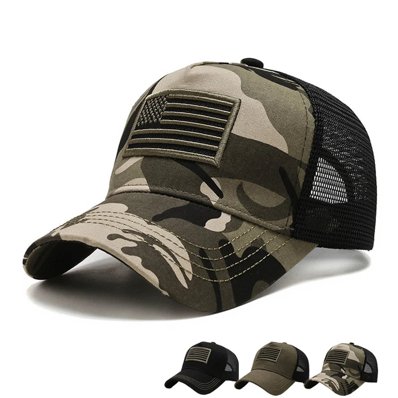 Custom Embroidered Logo USA American Flag Patch Cotton Sports Camo Baseball Cap Dad Trucker Hat