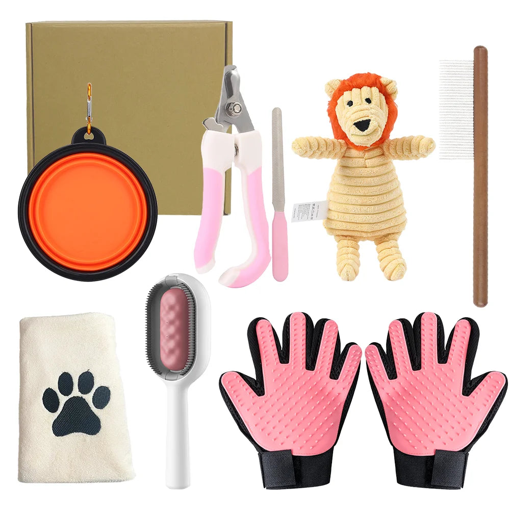 New Trending Products in China Innovative Dog Cat Beauty Hair Removal Cleaning Slicker Dematting Comb 8 Pcs Toys Pet Gift Set