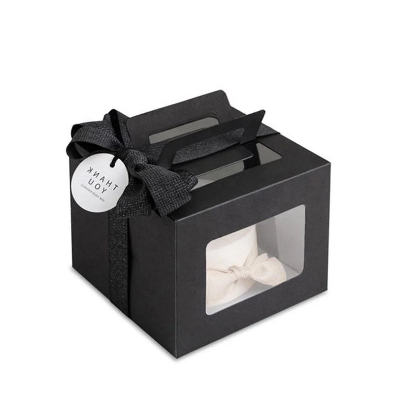 Cheap Custom Cupcake Handle Portable Black Cake Boxes Wholesale Cake Box Fondant Birthday Wedding Cake Packaging Box
