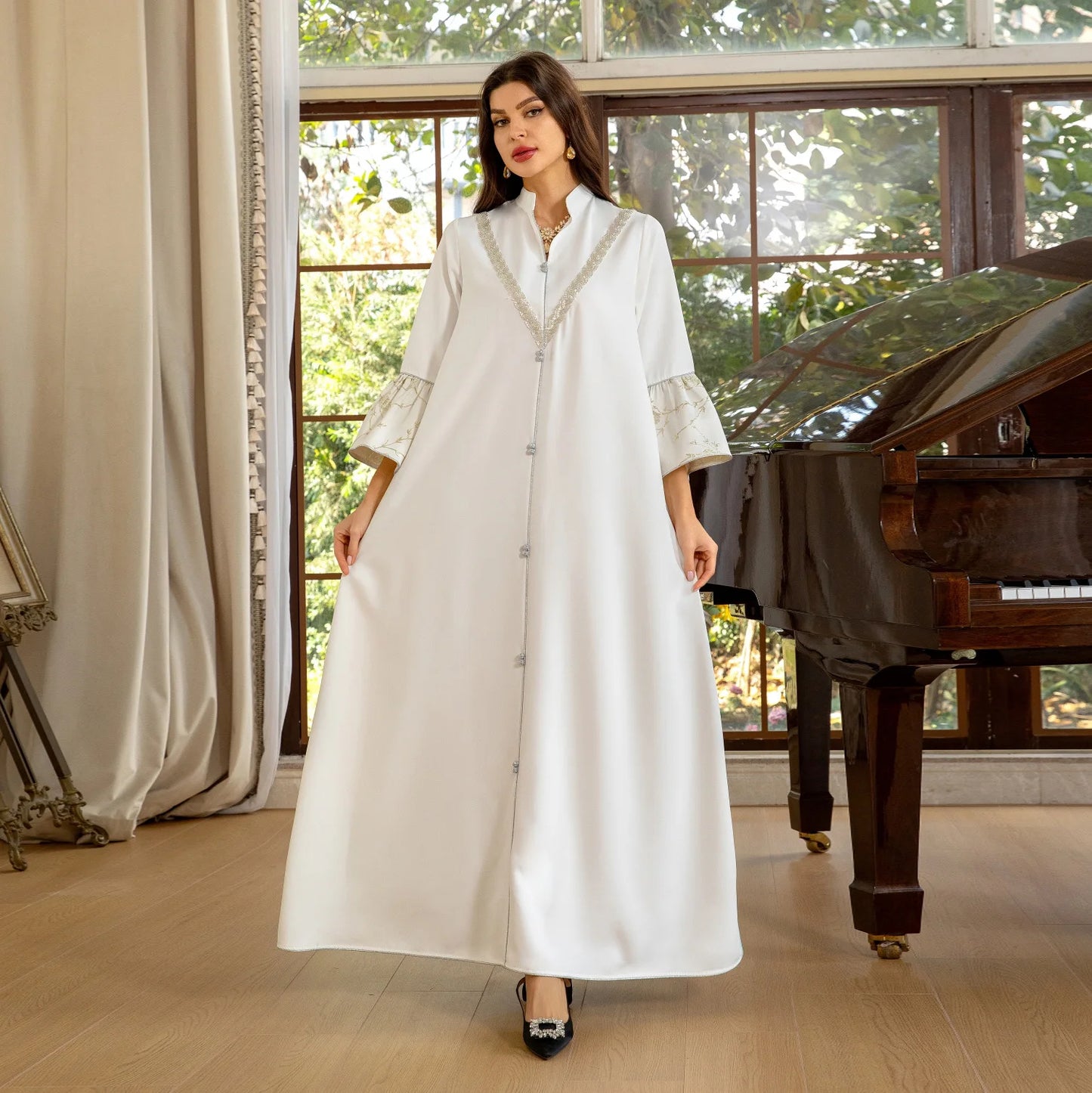 Eid Jacquard Dress for Muslim Women Ramadan Party Abaya Gradient Morocco Kaftan Dubai Turkey Robe Jalabiya 2024