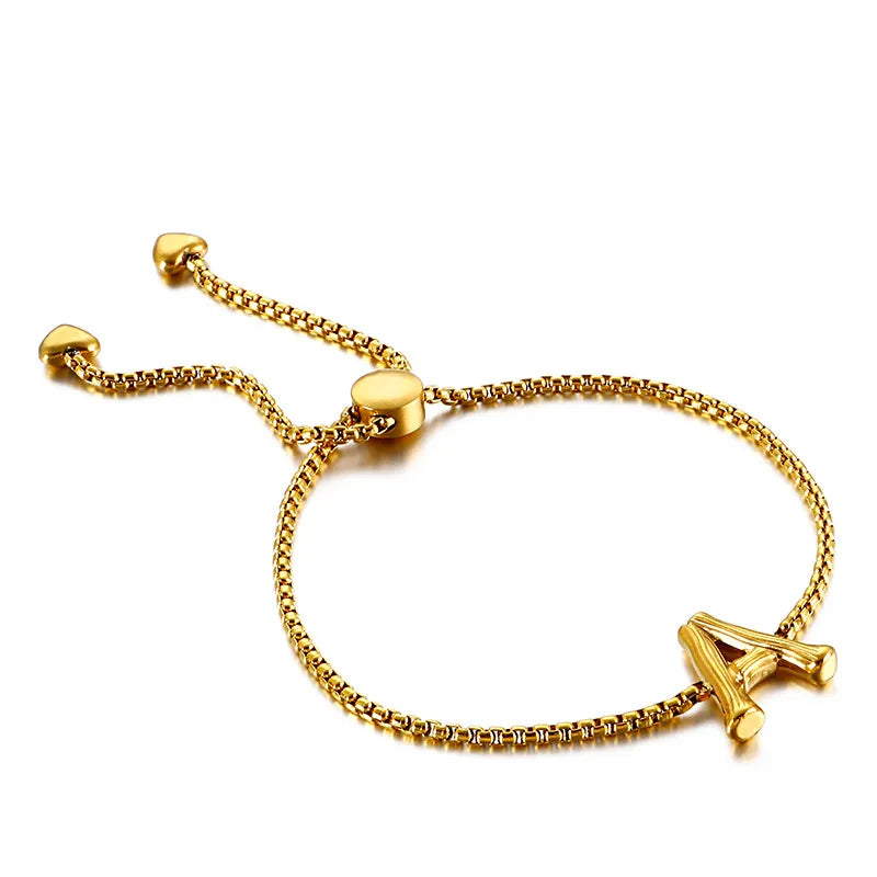Bubble Letter Charm Bracelets Balloon Initial Women Girls Dainty Alphabet Gold Plated Stainless Steel Puffy Name Personalized