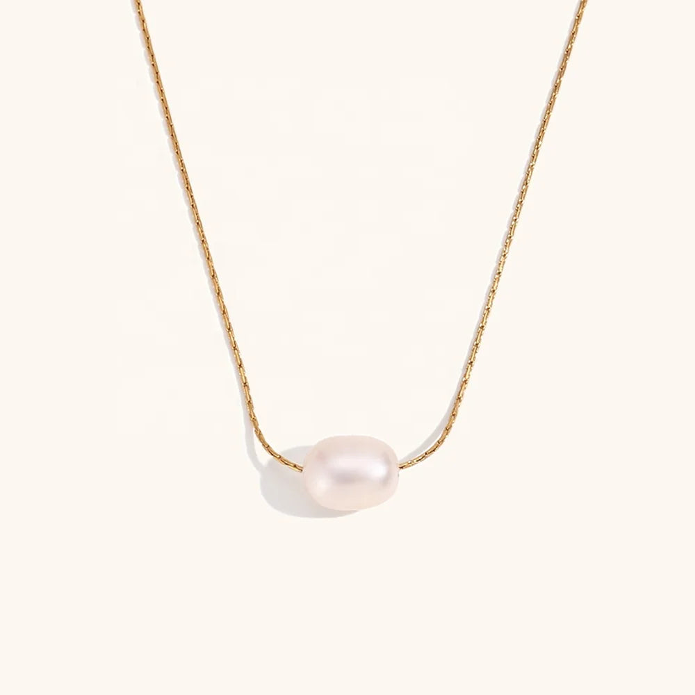 Dingran Minimalist Stainless Steel Jewelry Fresh Water Pearl Thin Necklaces Waterproof JewelryFor Women