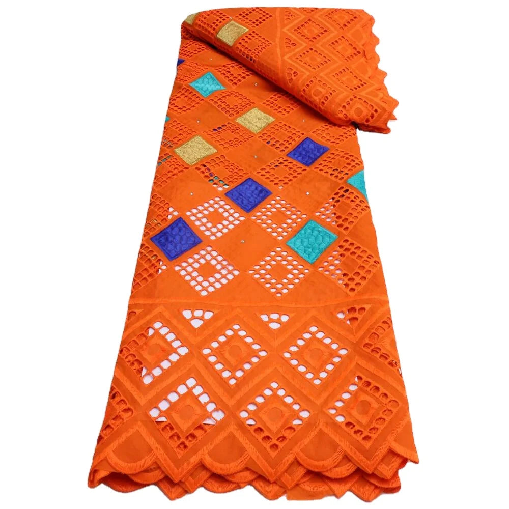 NI.AI Square Form Lace Fabric Colorful Dry Lace Cotton Fabric Embroidery Lace With Stones
