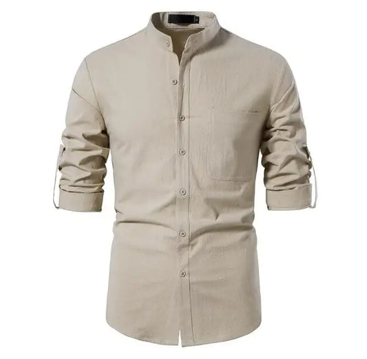 Men's Long Sleeve Shirt Solid Color Linen Button Beach Style Casual Summer Shirts Wholesale Price