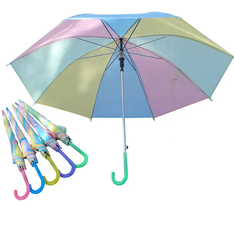 Wholesale Ready to Ship Rainbow Transparent Color Straight Rod Colorful Straight POE Umbrella