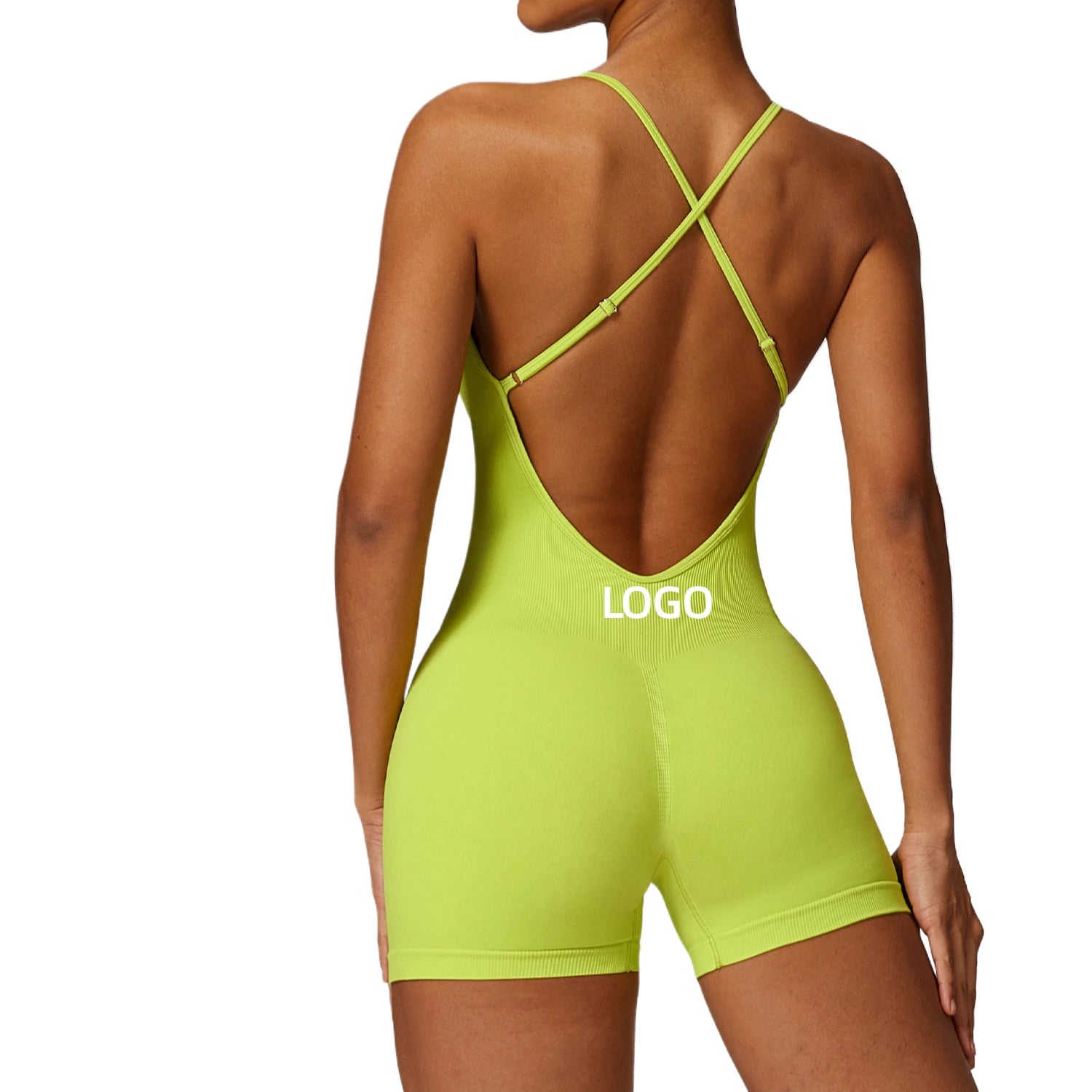 2024 Nylon Pad Hollow Out Women Cross Strap One Piece Jumpsuit Workout Shorts Bodysuit Gym Sport Fitness Romper