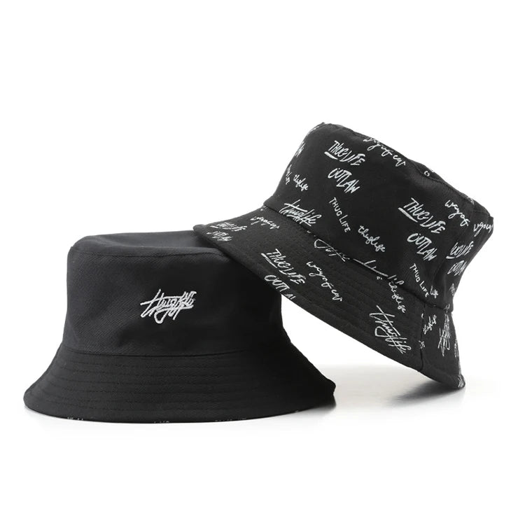 Unisex Fashion Letter Printed Bucket Hat Reversible Double Side Wear Fisherman Hat