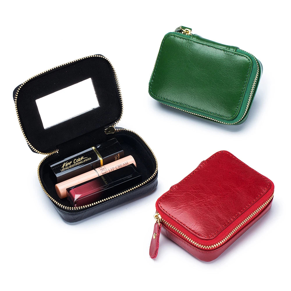 Custom Promotional Leather Makeup Bag Mini Mirror Samill Zipper Cosmetic Bag