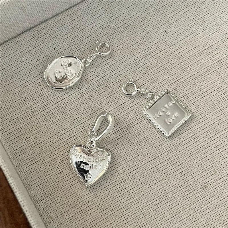 Fashion 925 Sterling Silver Heart Square Oval Round Shape Charms for Making Necklace Pendants Jewelry Accessory