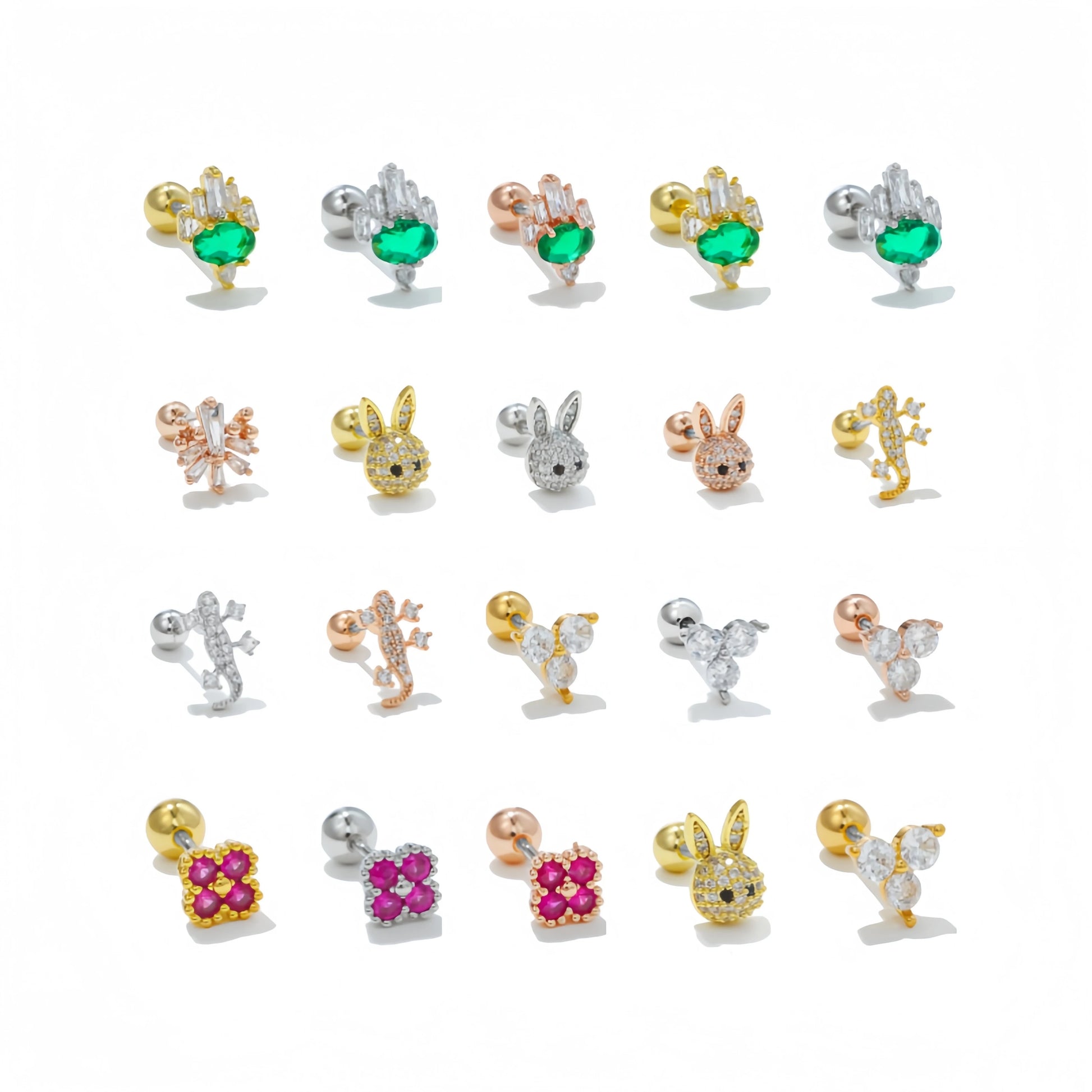 Japanese and Korean Girls Cute Small Rabbit Animal Earrings Gold 18K Bunny Piercing Jewelry Women Screw Twist Ball Ear Bone S