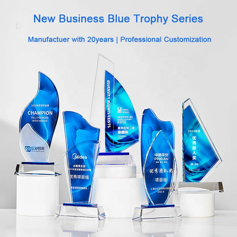 Jadevertu UV Printed Polished Durable Clear Custom Logo Glass Plaque Trophy Award Business Gift