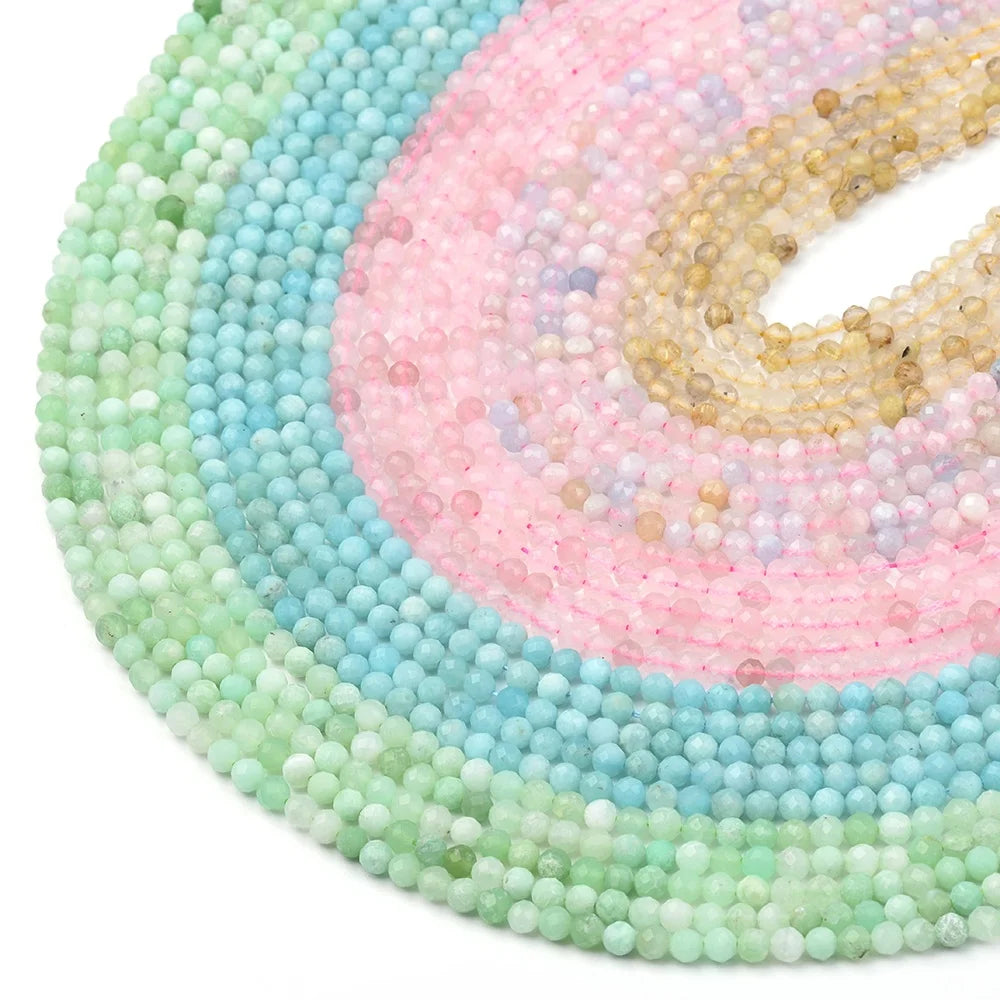 Apatite Aquamarine Amazonite Labradorite Sunstone Prehnite 4mm Faceted Round Natural Stone Beads for Jewelry Bracelet Making