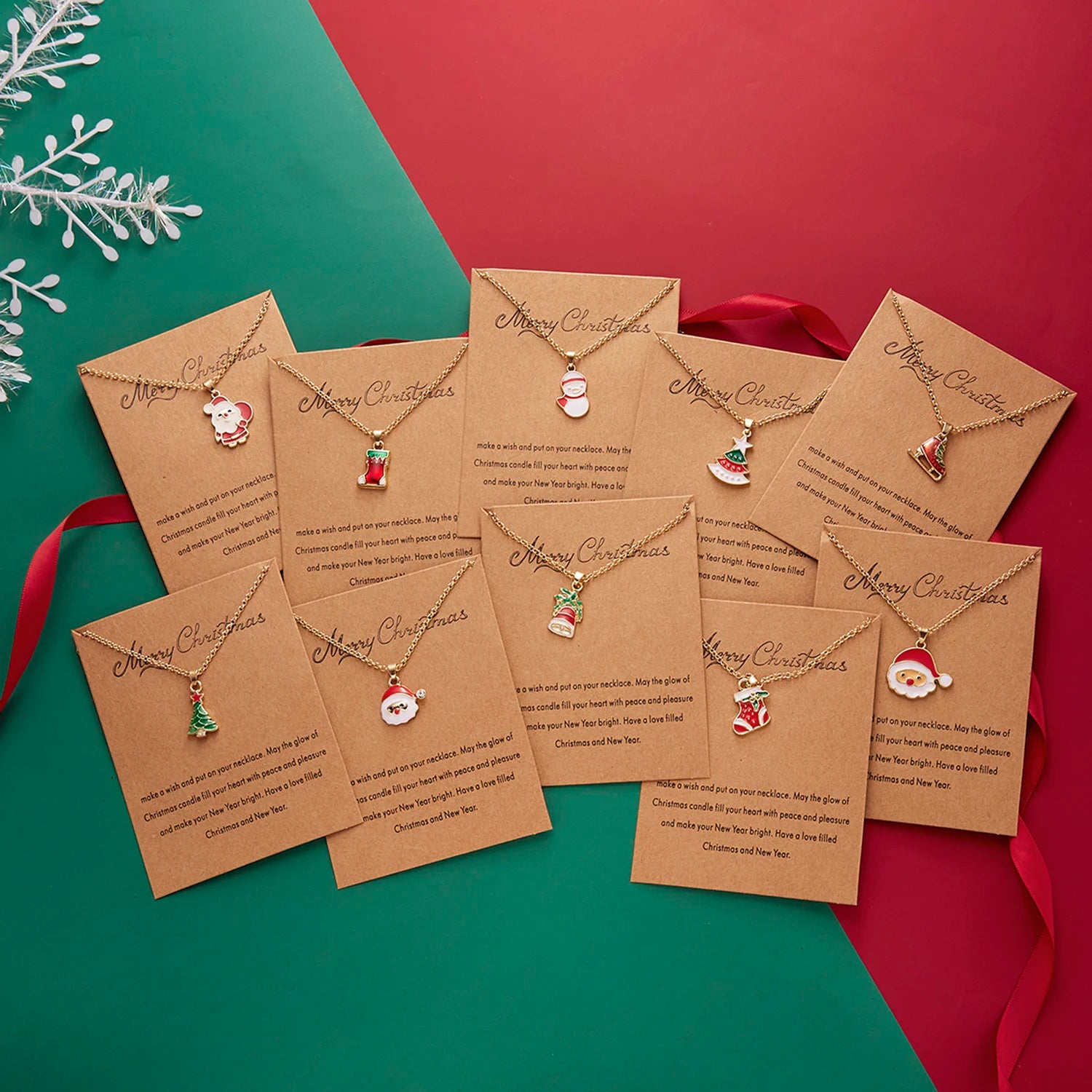Christmas Necklace for Women Christmas Gift Tree Stockings Hat Santa Claus Reindeer Candy Cane Snowflake Bell Pendant Necklac