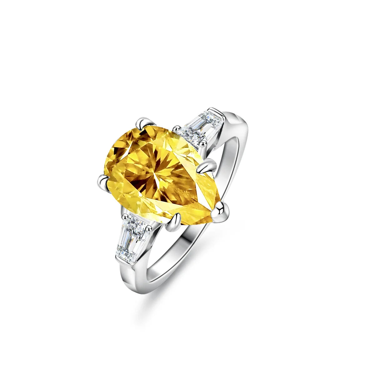 New Luxurious Bridal S925 Sterling Silver Engagement Ring Elegant Pear Cut 4Ct Yellow VVS Moissanite Diamonds Classic
