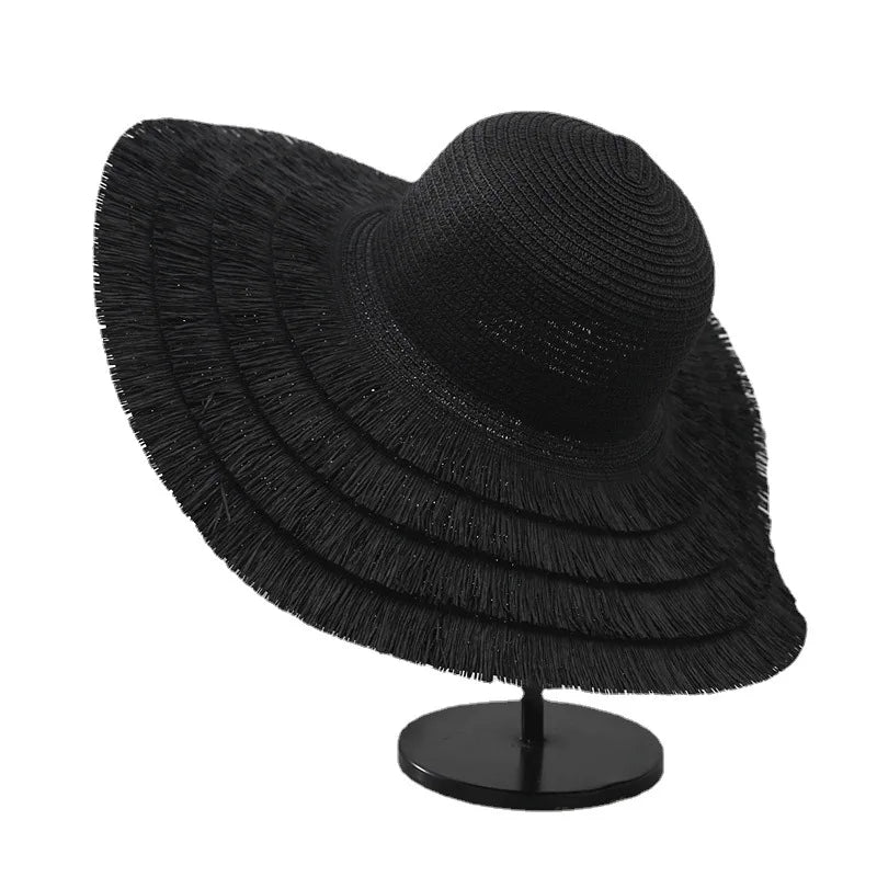 Women Paper Straw Hat Large Wide Rough Brim Straw Floppy Hat Summer Sun Fashion Broad Beach Hat Sun Visor Cap