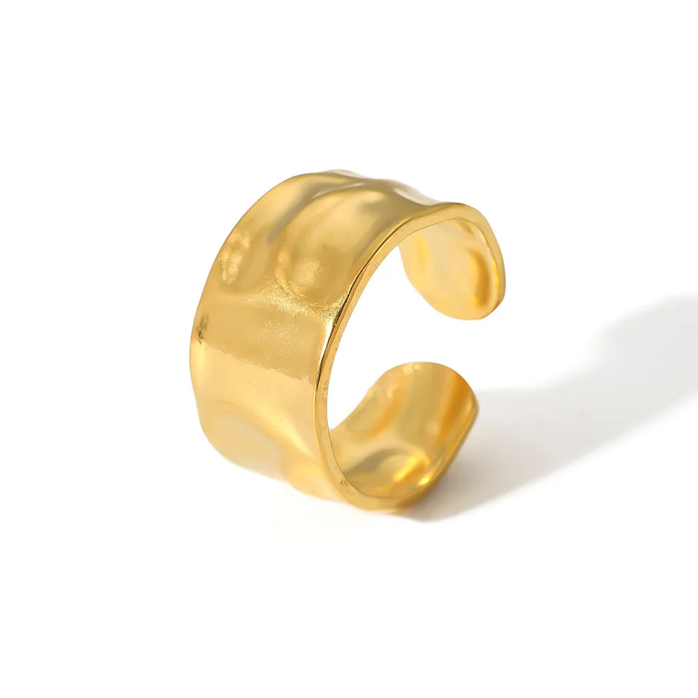 Stainless Steel 18K Gold Plated Trendy Exaggerated Pleated Bumpy Open Adjustable Ring for Women MAIFENG Third Party Certified