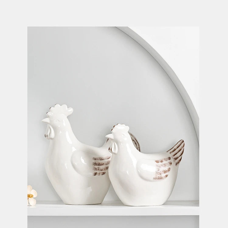 Creative Home Garden Decoration Outdoor Indoor Decor Ornaments Rooster Hen Statue Figurines Ceramic Chickens and Roosters