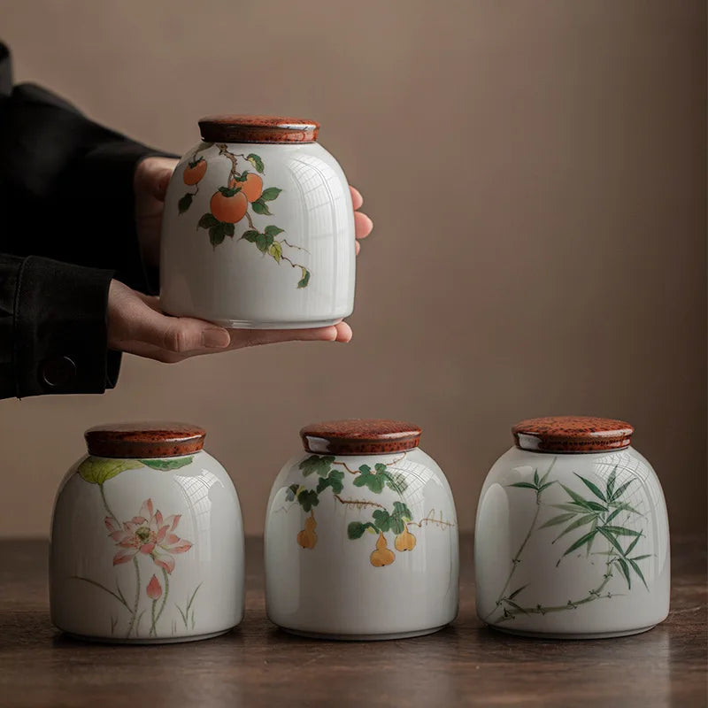 MSH Hand-painted Tea Pot Large Living Room Home Ceramic Sealed Storage Tank