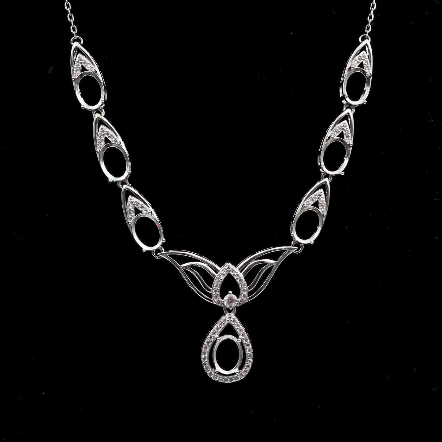 Sterling Silver 6*8mm Semi Mount Necklace Empty Support Blank Claw Setting S925 Base Holder Without Center Stone for DIY Inla