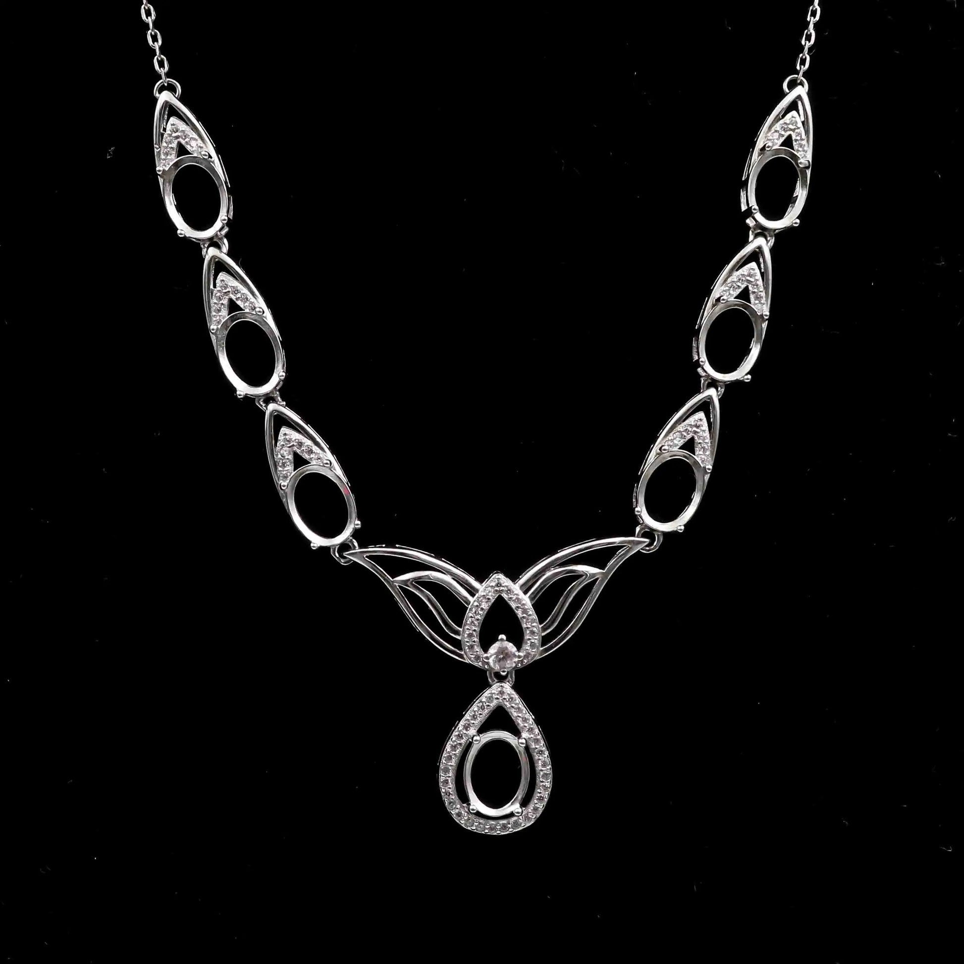 Sterling Silver 6*8mm Semi Mount Necklace Empty Support Blank Claw Setting S925 Base Holder Without Center Stone for DIY Inla