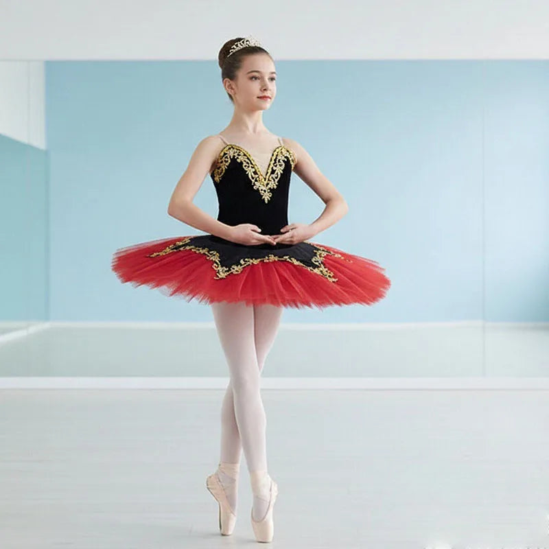 Professional Classical Ballet Costume Red Dance Tutu Dress for Girls and Women Performance Wear