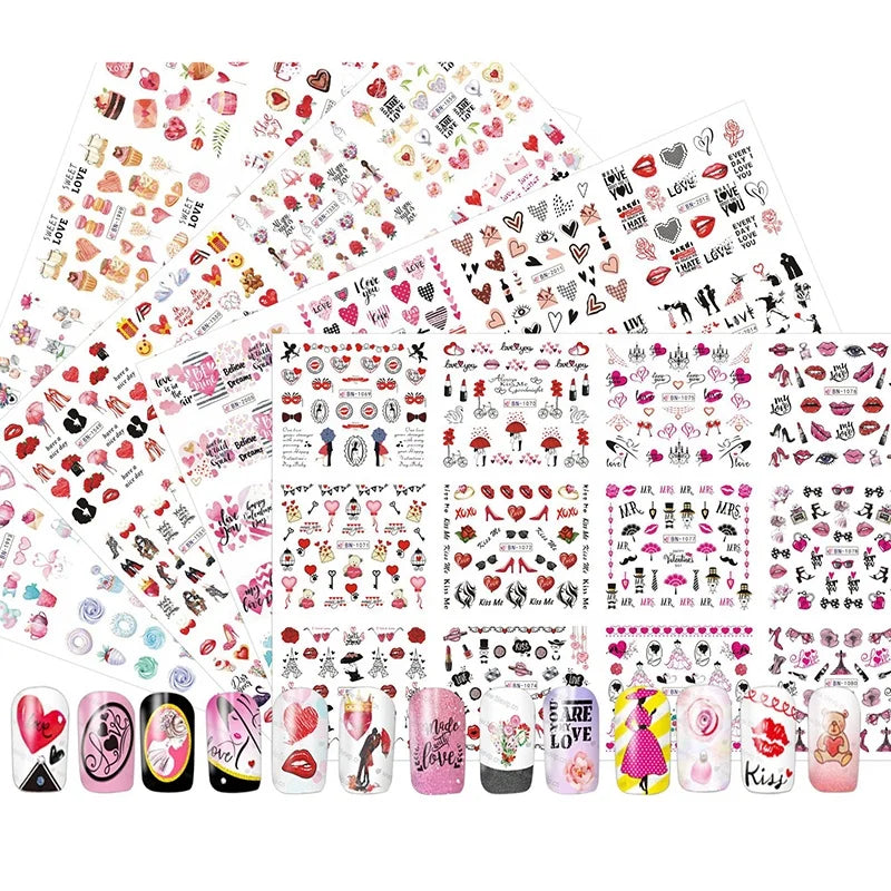 New Valentine's Day Water Transfer Nail Sticker for Nail Art Decoration Adhesive Diy love Heart Nail Decals Charms
