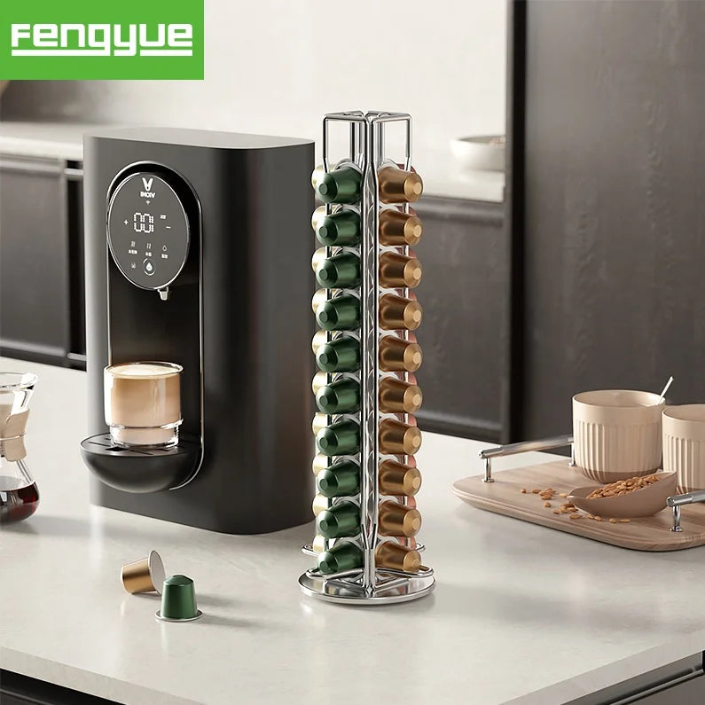 Sturdy High-performance Metallic Build Featuring Anti-scratch Non-slip Base Modern Silver Rotating 40 Capacity  Capsule