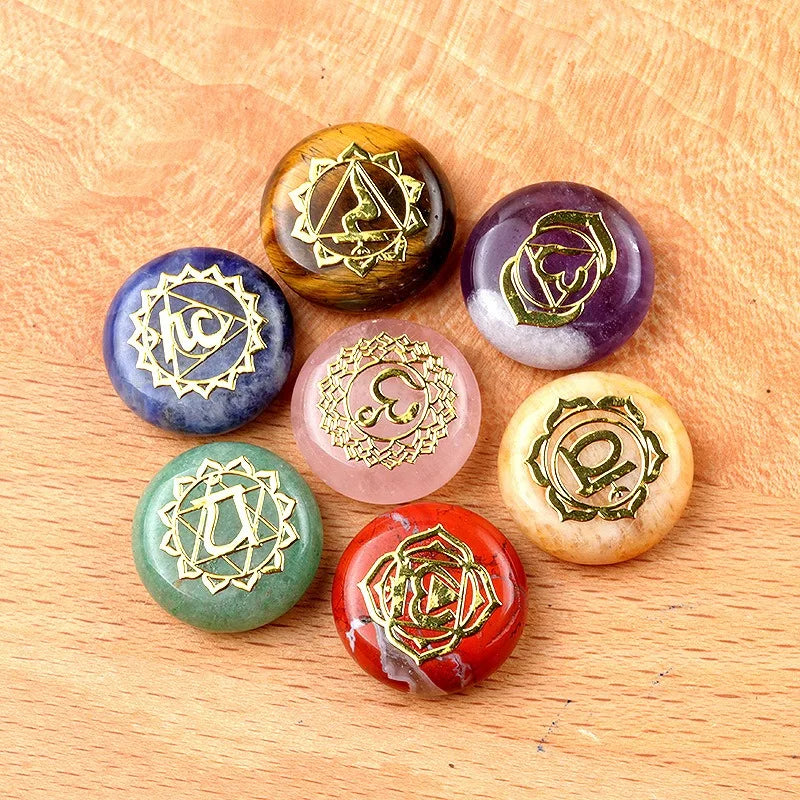 Natural Healing Energy Stone 7 Chakra Palm Worry Stones Stress Relief Balance Crystal Meditation Ornament 7 Chakra Set