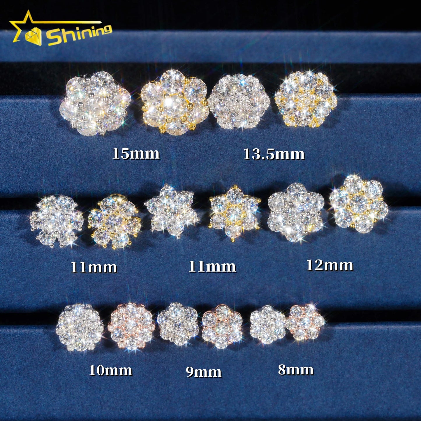 Flower Design Stud Earring Hip Hop Jewelry Gold Plated 925 Sterling Silver Iced Out VVS Diamond Moissanite Earring Hot Sale