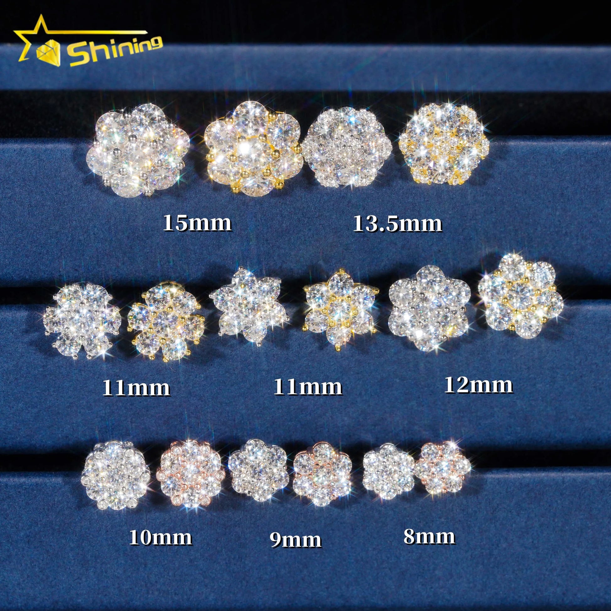 Flower Design Stud Earring Hip Hop Jewelry Gold Plated 925 Sterling Silver Iced Out VVS Diamond Moissanite Earring Hot Sale
