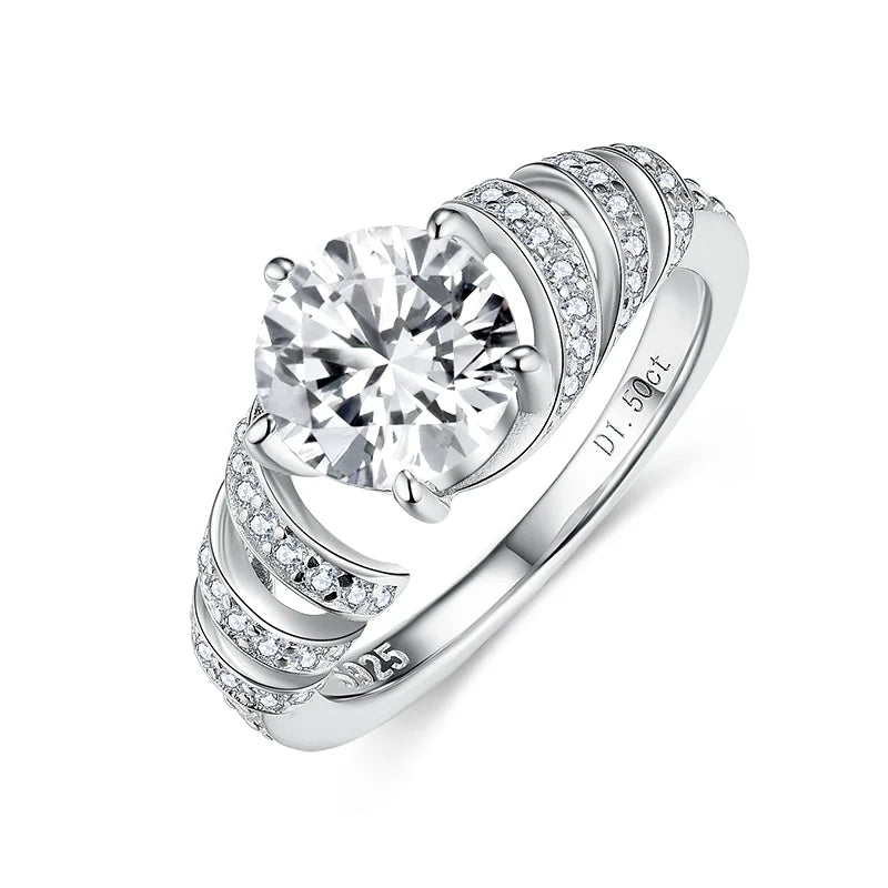 1.5 Carat Moissanite Ring Stylish and Fashionable Hip Hop Jewelry 925 Sterling Silver Fine and Elegant