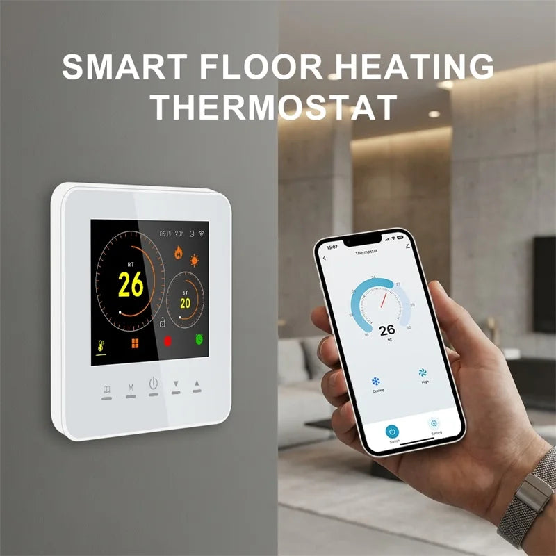 Smart Tuya WiFi 220V Underfloor Heating Thermostat 16A Electric Temperature Controller TFT Color Screen Works Alexa Google Ho