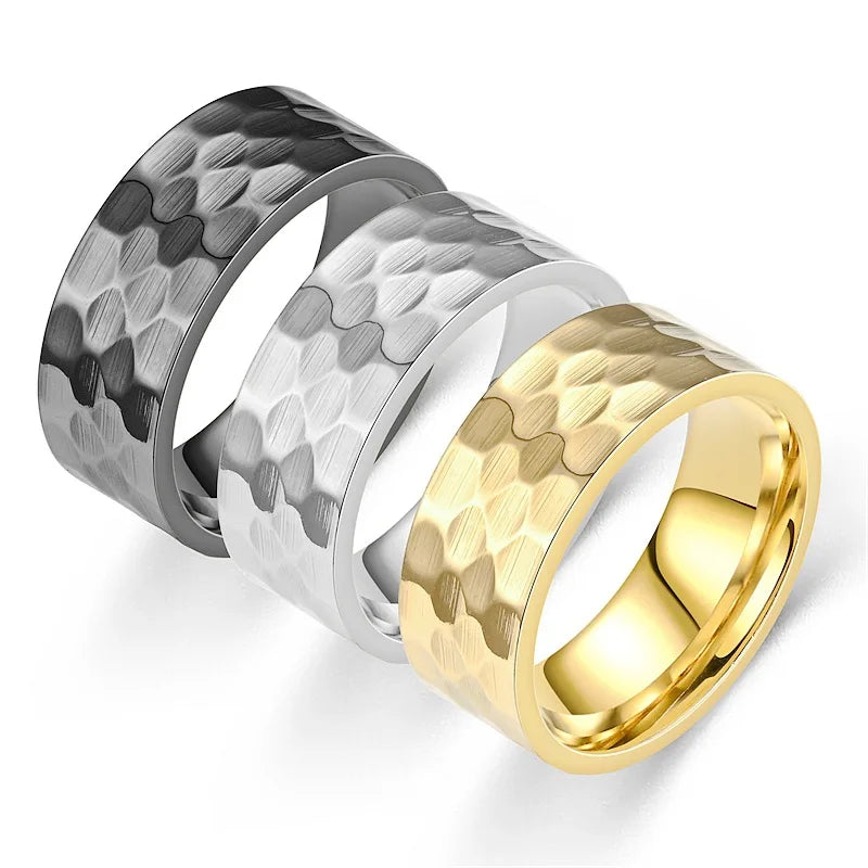 2025 Trendy Classical Simple Concave-Convex Pattern Men Rings Gold Plated Rings Stainless Steel Rings for Men