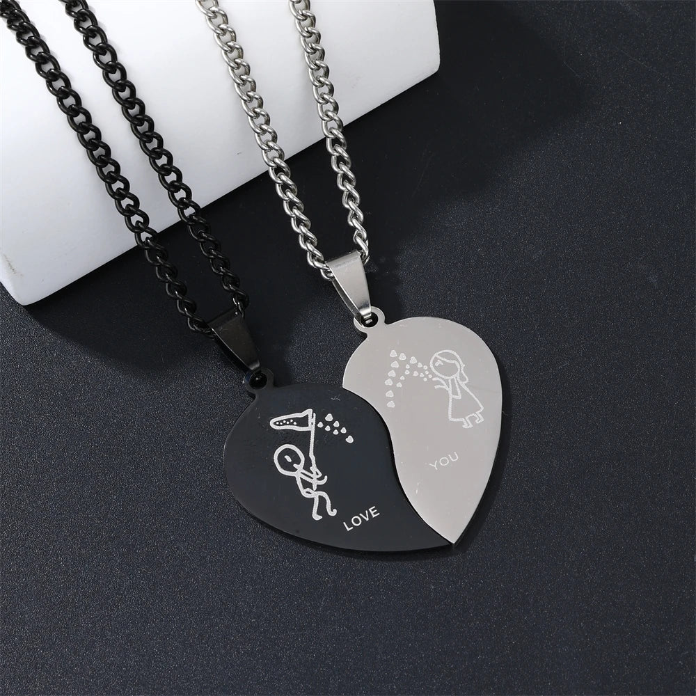 2024 Trending Heart Pendants Necklaces Couple Love You Stainless Steel Jewelry Necklace